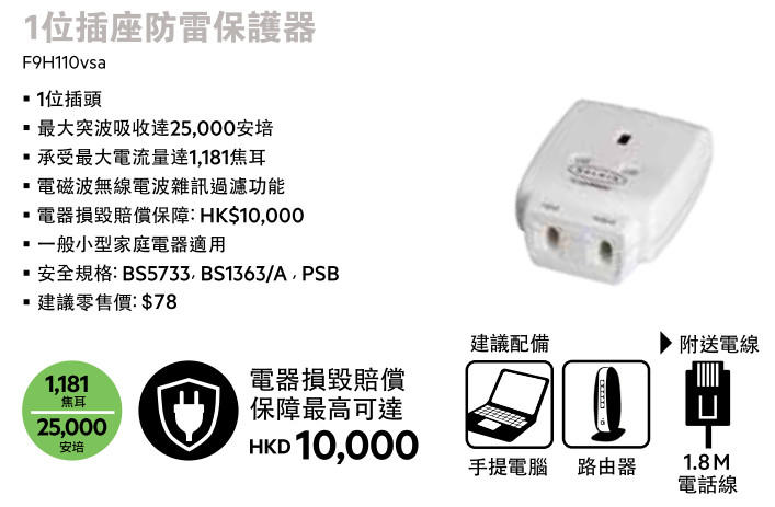 ADVANCED 系列 1 位插座防雷保護器